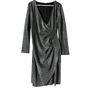 DKNY Women’s Long Sleeve Elegant Black Silver Glitter Dress Sz 10 NWT